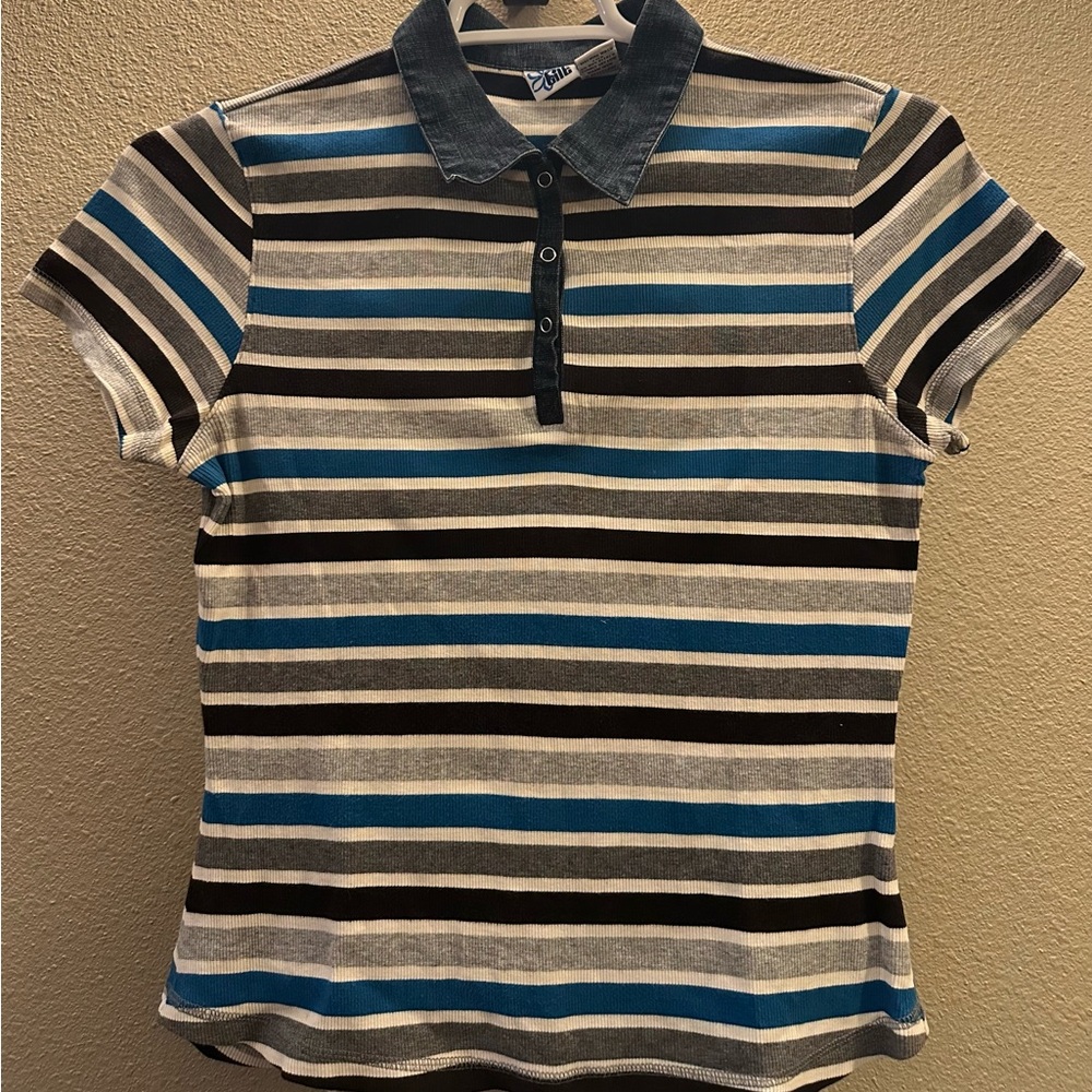 TILT Striped Polo in Blue, Gray & Black